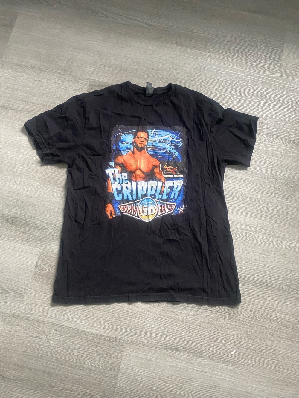 Gildan Black Short Sleeve Men’s Tee with Blue and Tan Graphic